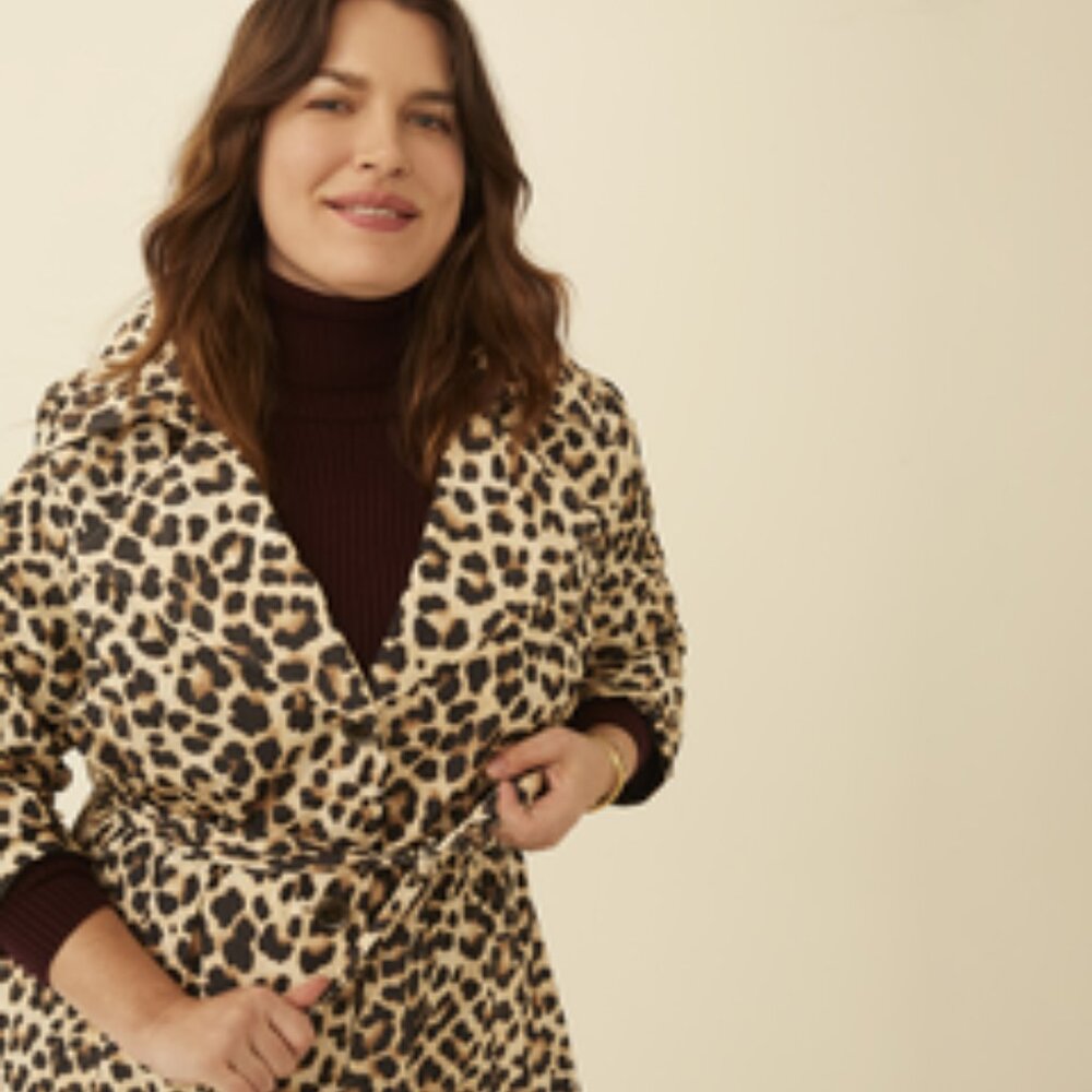 Quinn Belted Leopard Print Packable Rain Coat